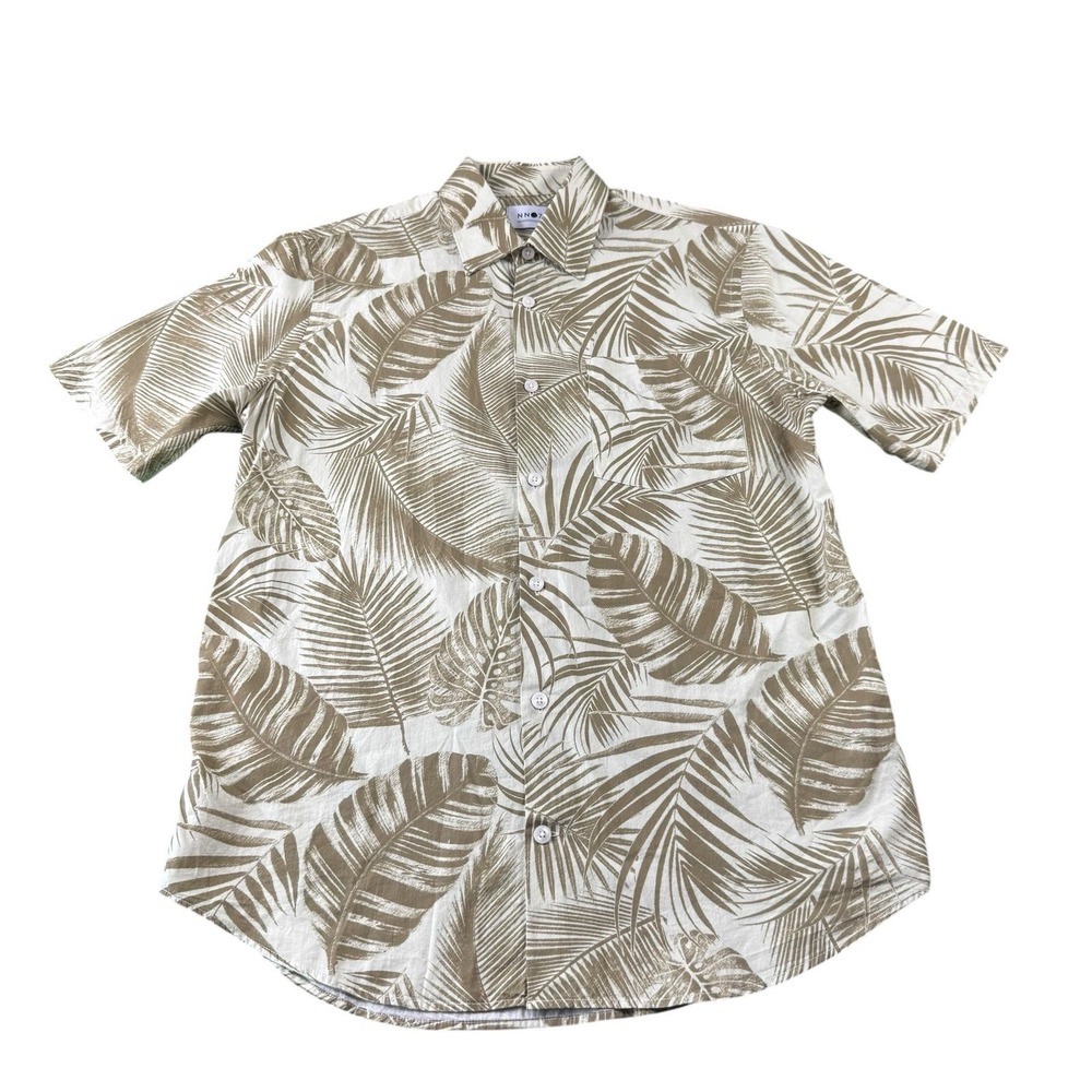 NN07 No Nationality Errico Palm Tan AOP Mens Hawaiian Shirt L Short Sleeve 5209